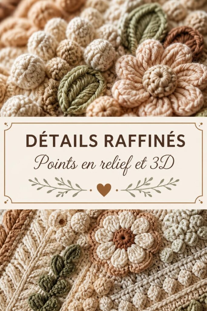 Détails raffinés au crochet 3D : points en relief et textures pour créations