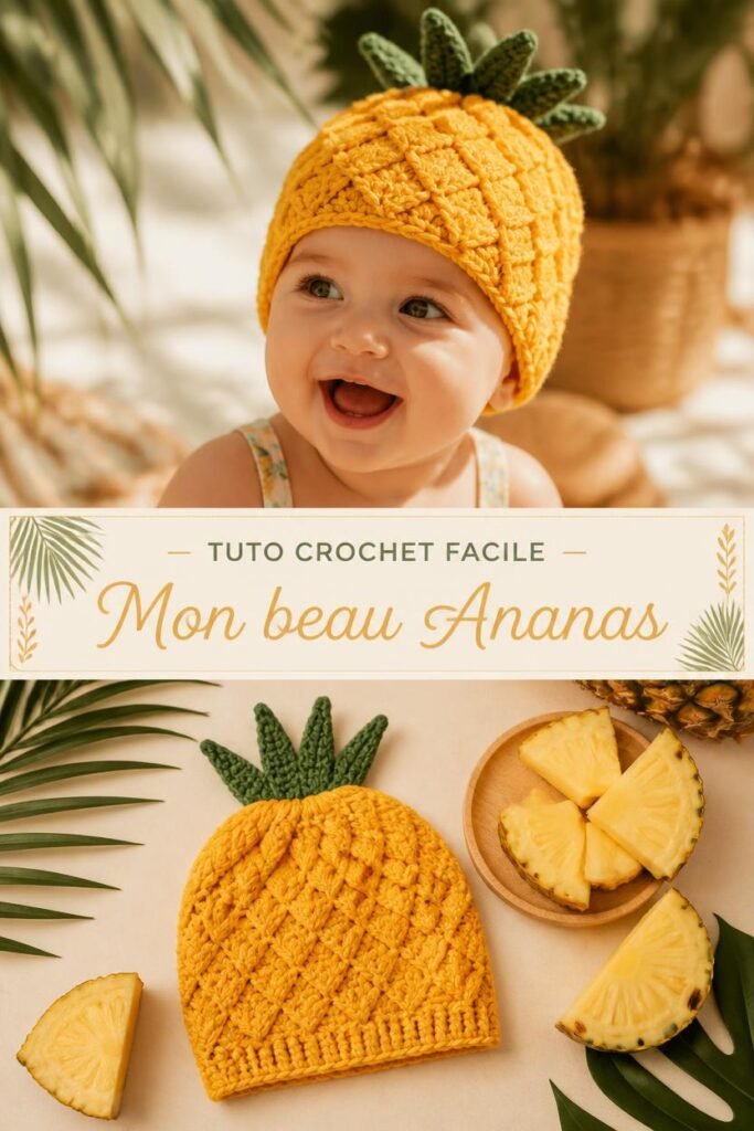 patron de bonnet crochet bebe gratuit motif ananas fait main