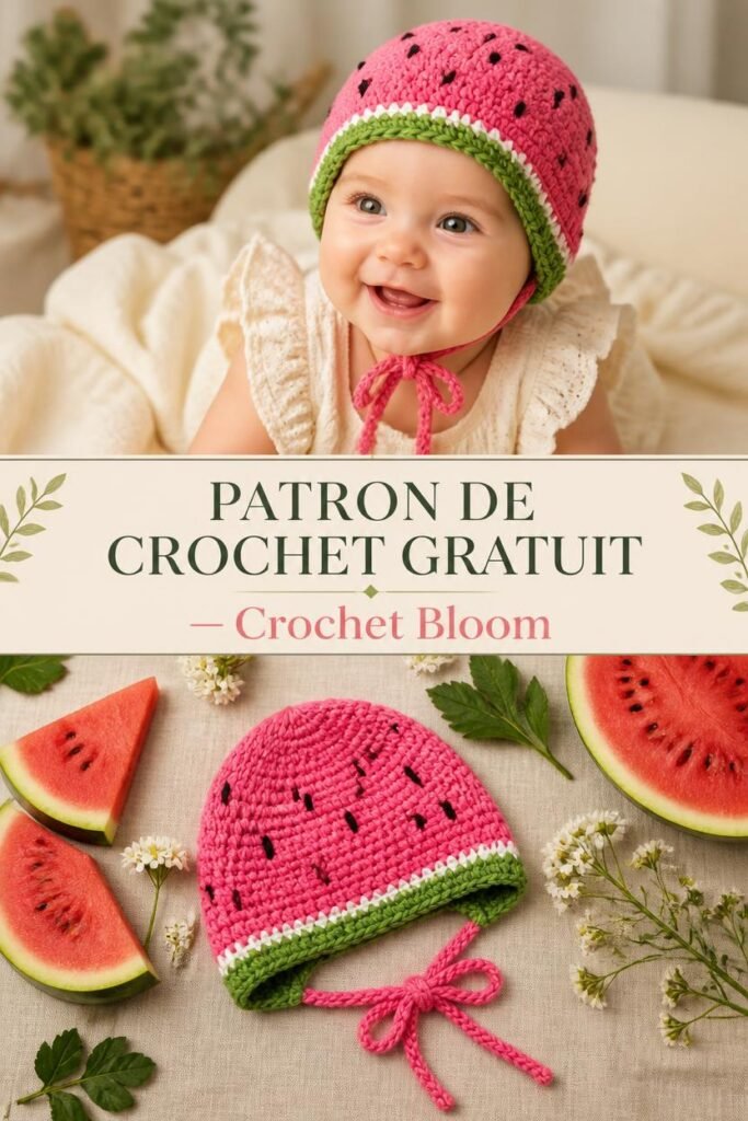 patron de bonnet crochet bebe gratuit motif pastèque fait main