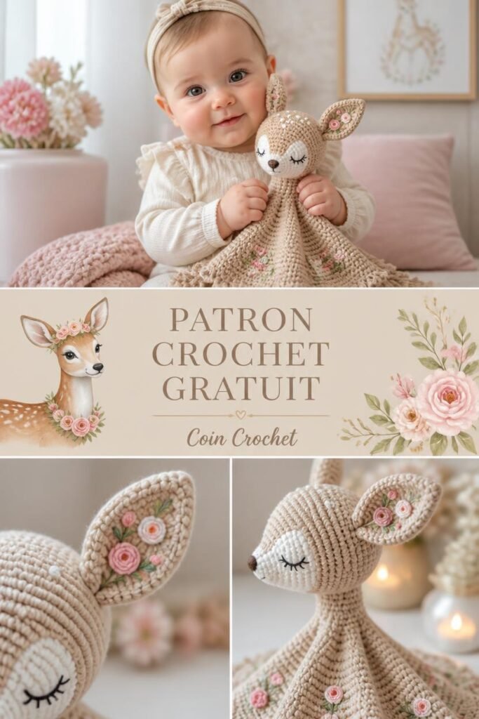 Patron gratuit crochet doudou biche pour bebe, amigurumi biche foret