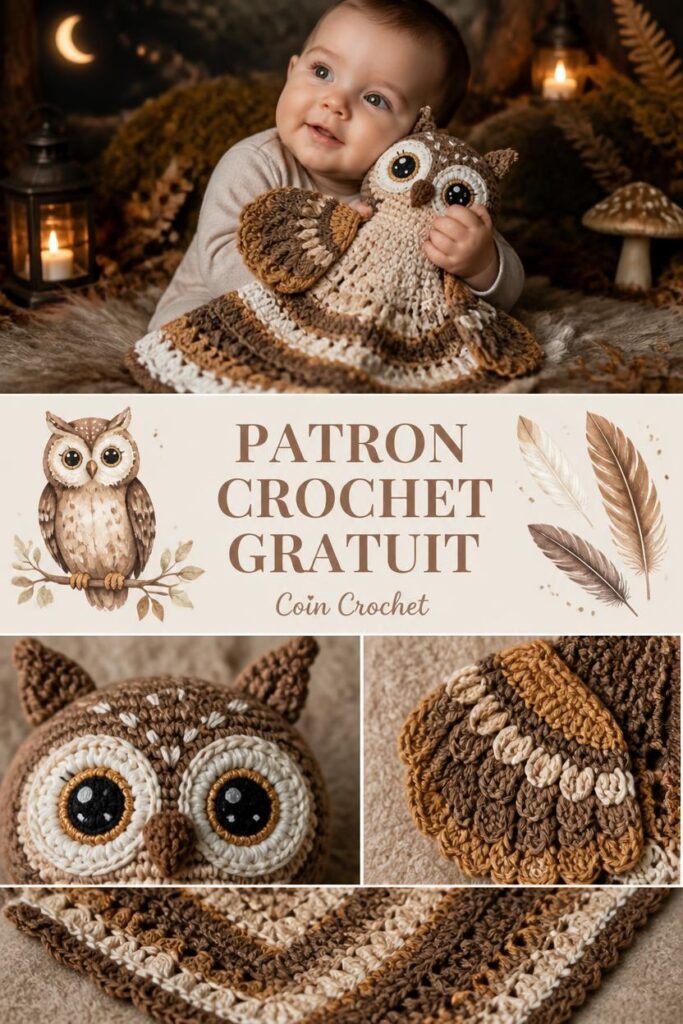 Patron gratuit crochet doudou chouette pour bébé, amigurumi animaux de la forêt