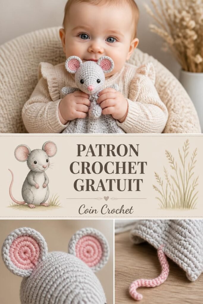 Patron gratuit crochet doudou souris pour bébé, amigurumi petite souris