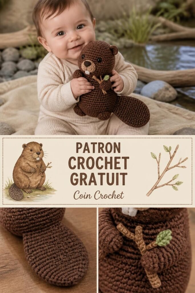 Patron gratuit crochet doudou castor pour bébé, amigurumi animaux de la forêt