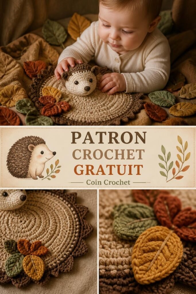 Patron gratuit crochet feuilles d'automne et hérisson pour bébé, amigurumi forêt