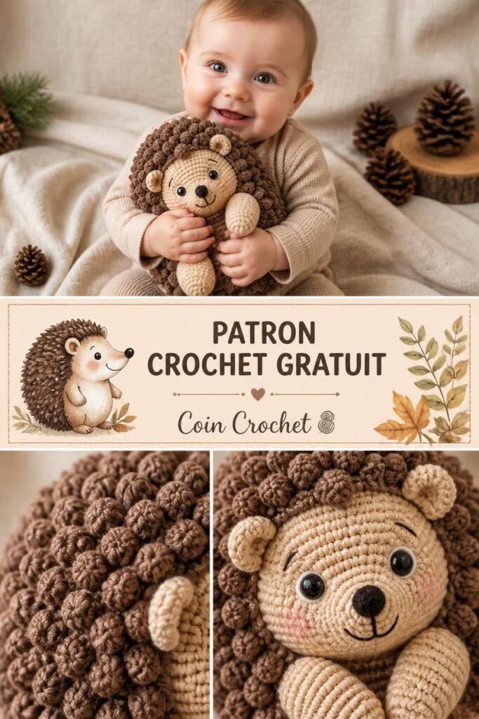 Patron gratuit crochet doudou herisson pour bebe, amigurumi foret