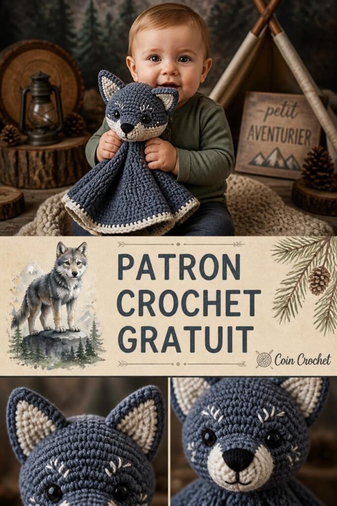 Patron gratuit crochet doudou louveteau pour bébé, amigurumi loup forêt