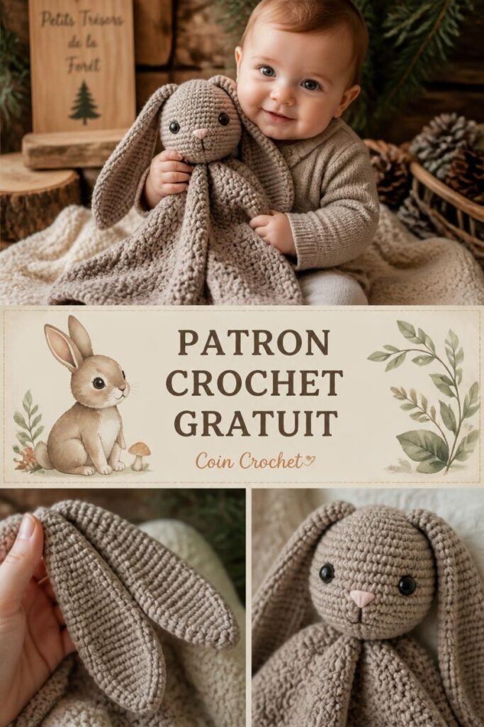 Patron gratuit crochet doudou lapin pour bebe, amigurumi lapin