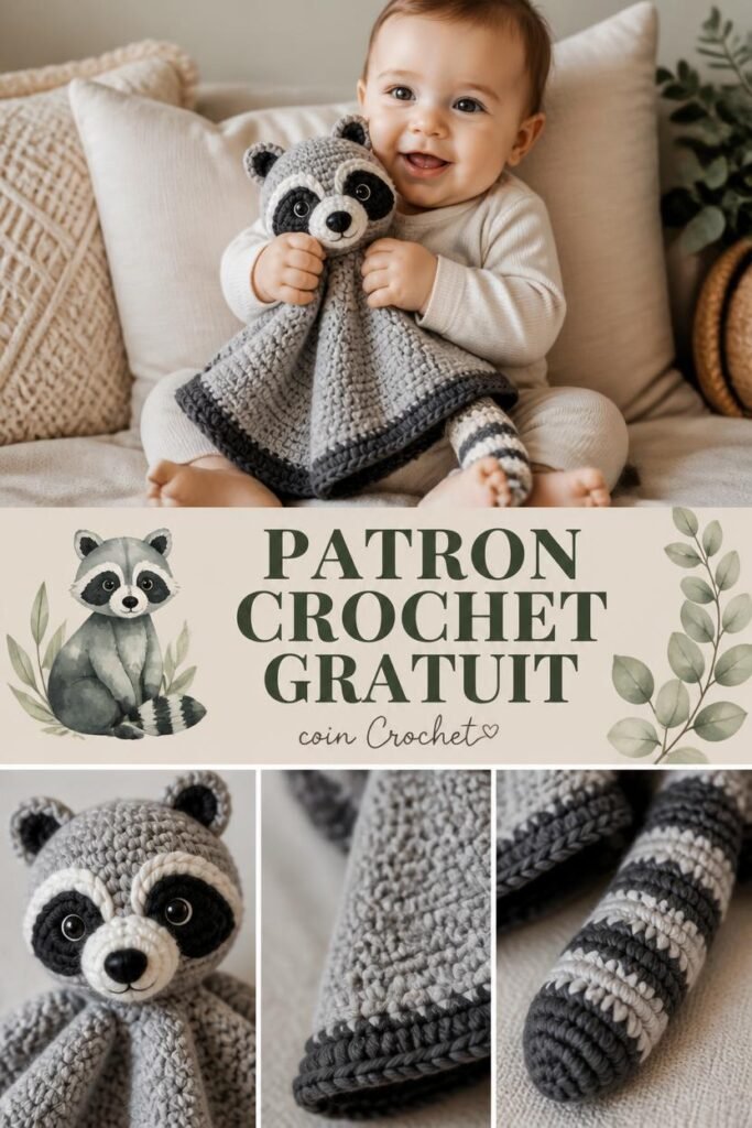 Patron gratuit crochet doudou raton laveur pour bébé, amigurumi facile