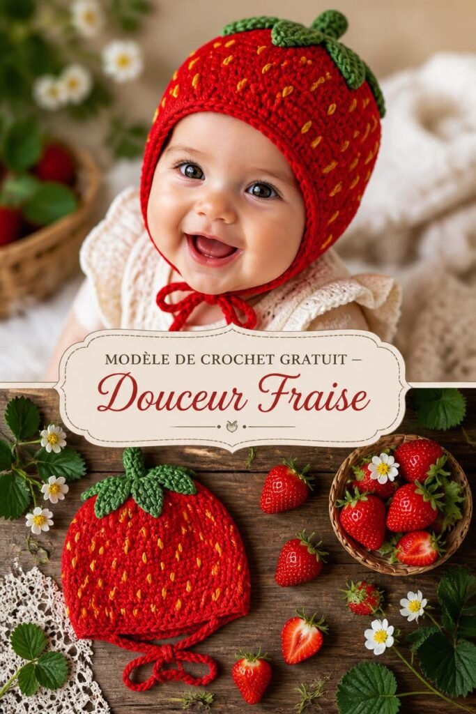 patron de bonnet crochet bebe gratuit motif fraise fait main