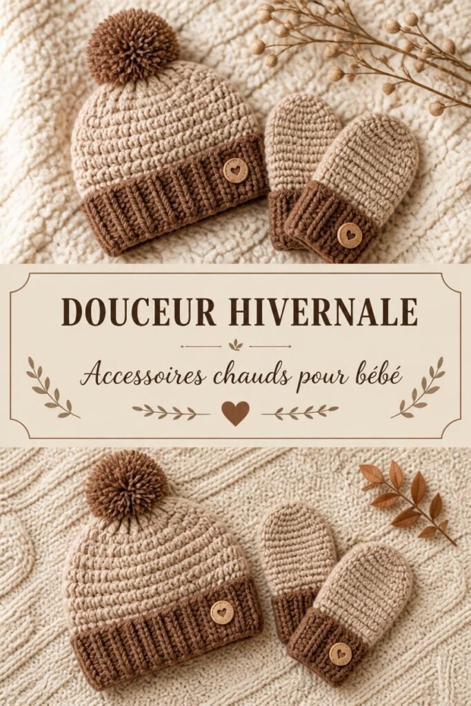 Accessoires d'hiver au crochet "Douceur Hivernale" : bonnet et moufles douillets pour bébé